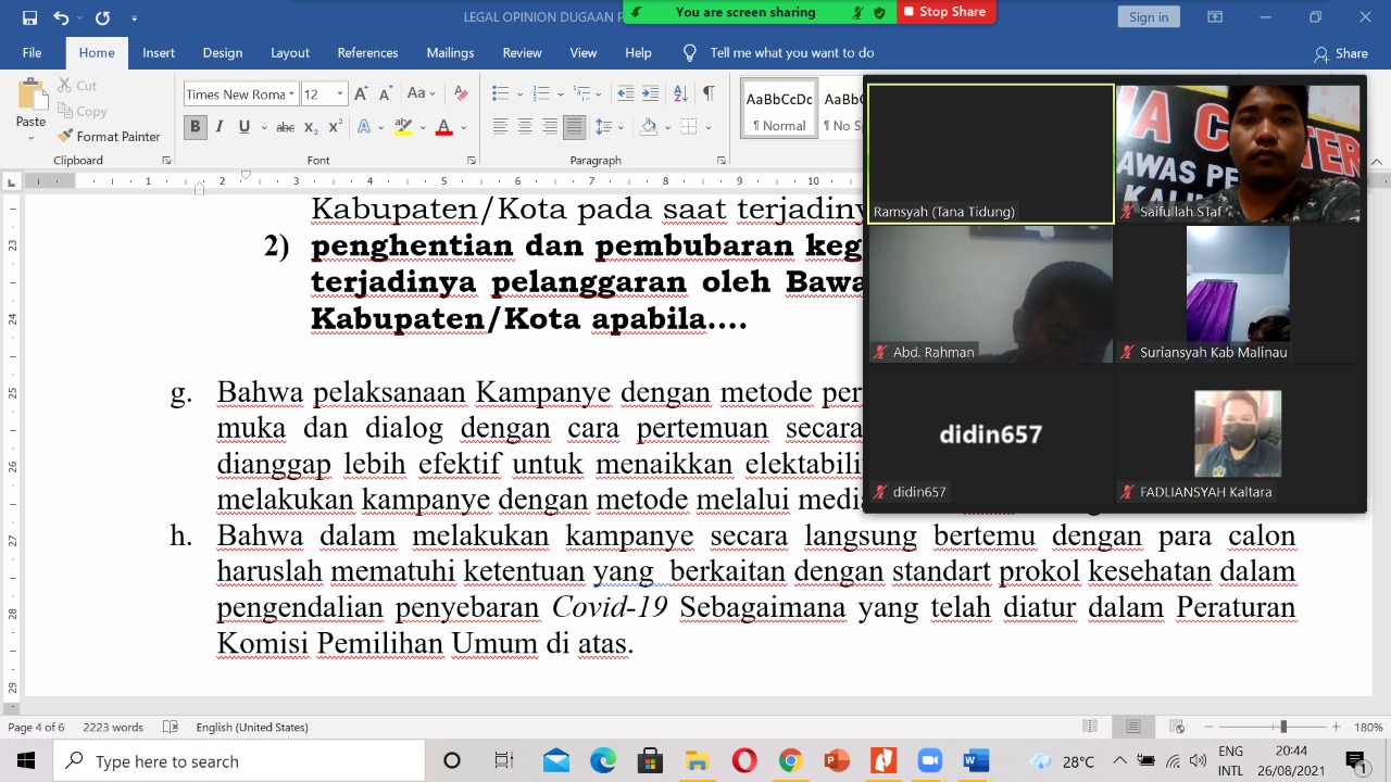 Bawaslu Kaltara Perkuat Pemahaman Hukum dengan Kaji Kasus Konkret.